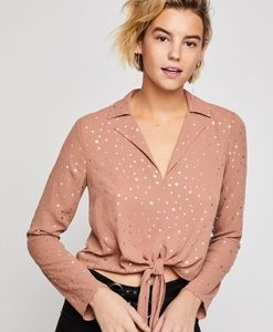 BCBGeneration Gold Star Print Tie Front Blouse